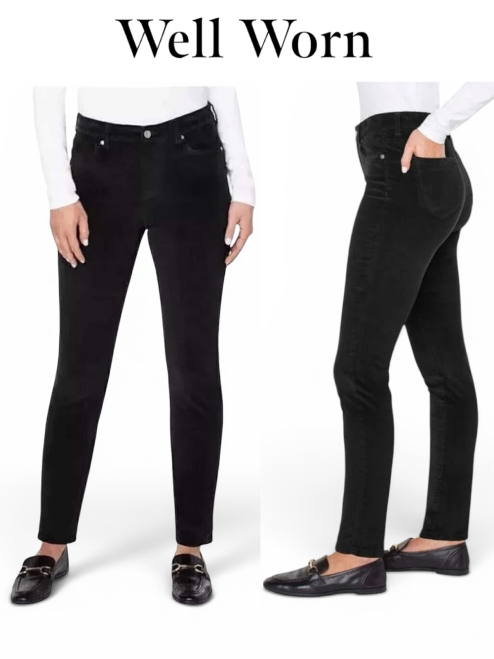 WELL WORN BLACK CORDUROY STRAIGHT LEG PANTS SIZE 8/29 SOFT STRETCH CLASSIC
